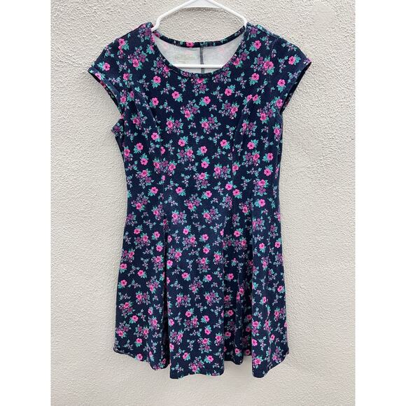 Juniors Dress Bongo Size Medium Blue Floral Cap Sleeve Sundress - Picture 1 of 9